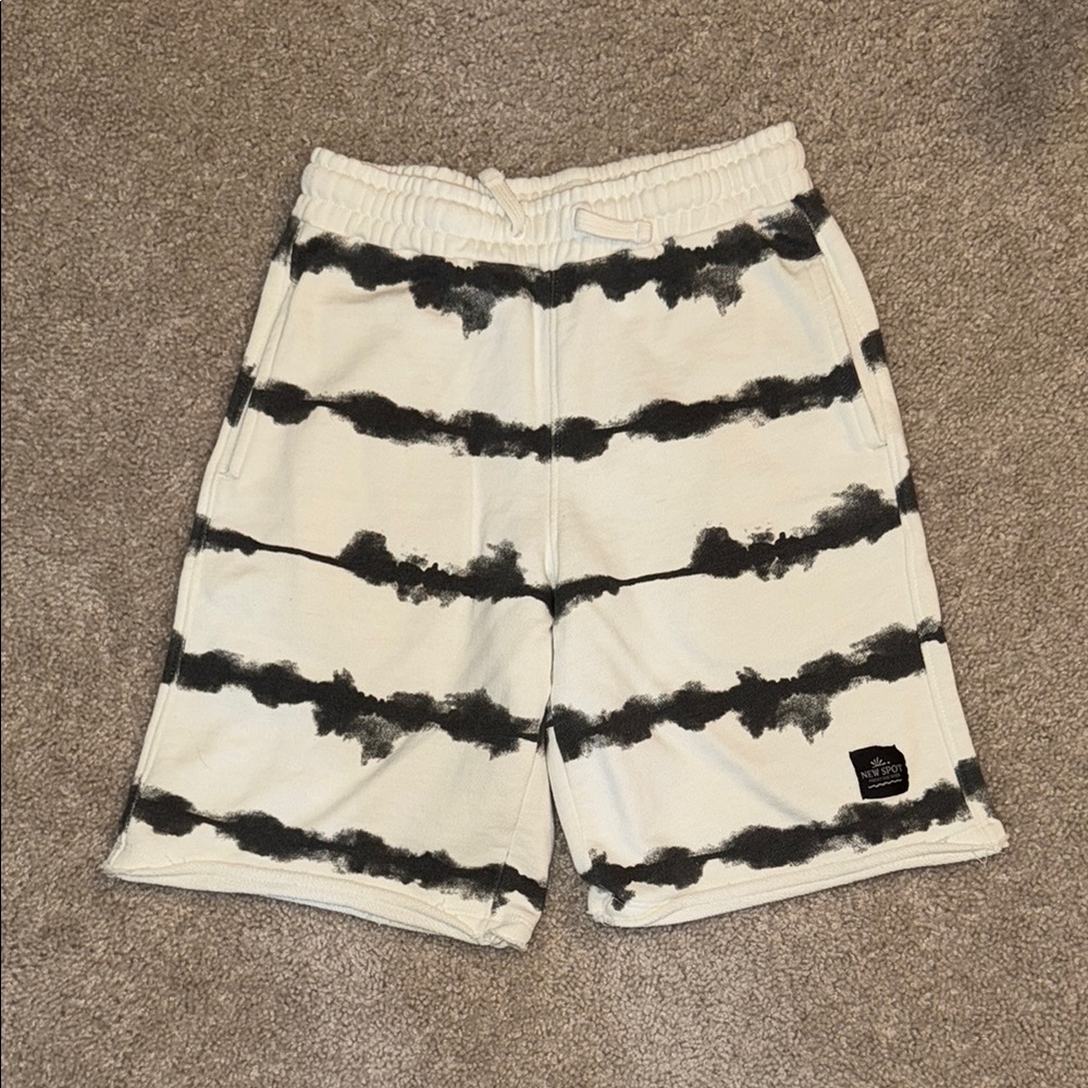 Casual Tie-Dye Drawstring Kids Shorts - White/Black